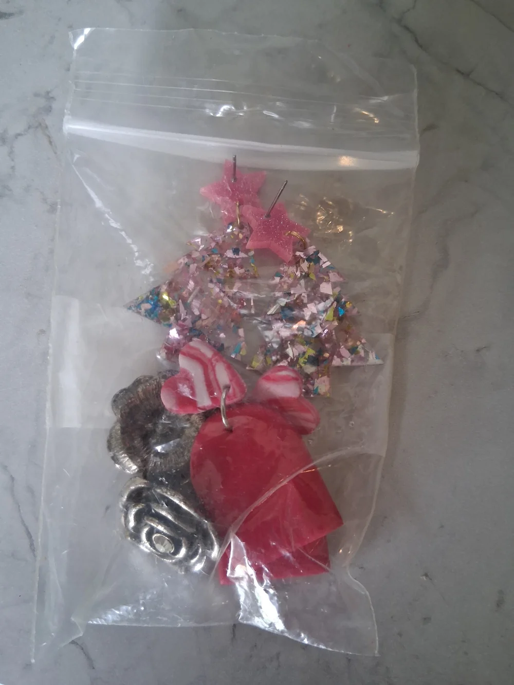 Pink Mixed-Element Statement Earrings - Unbranded